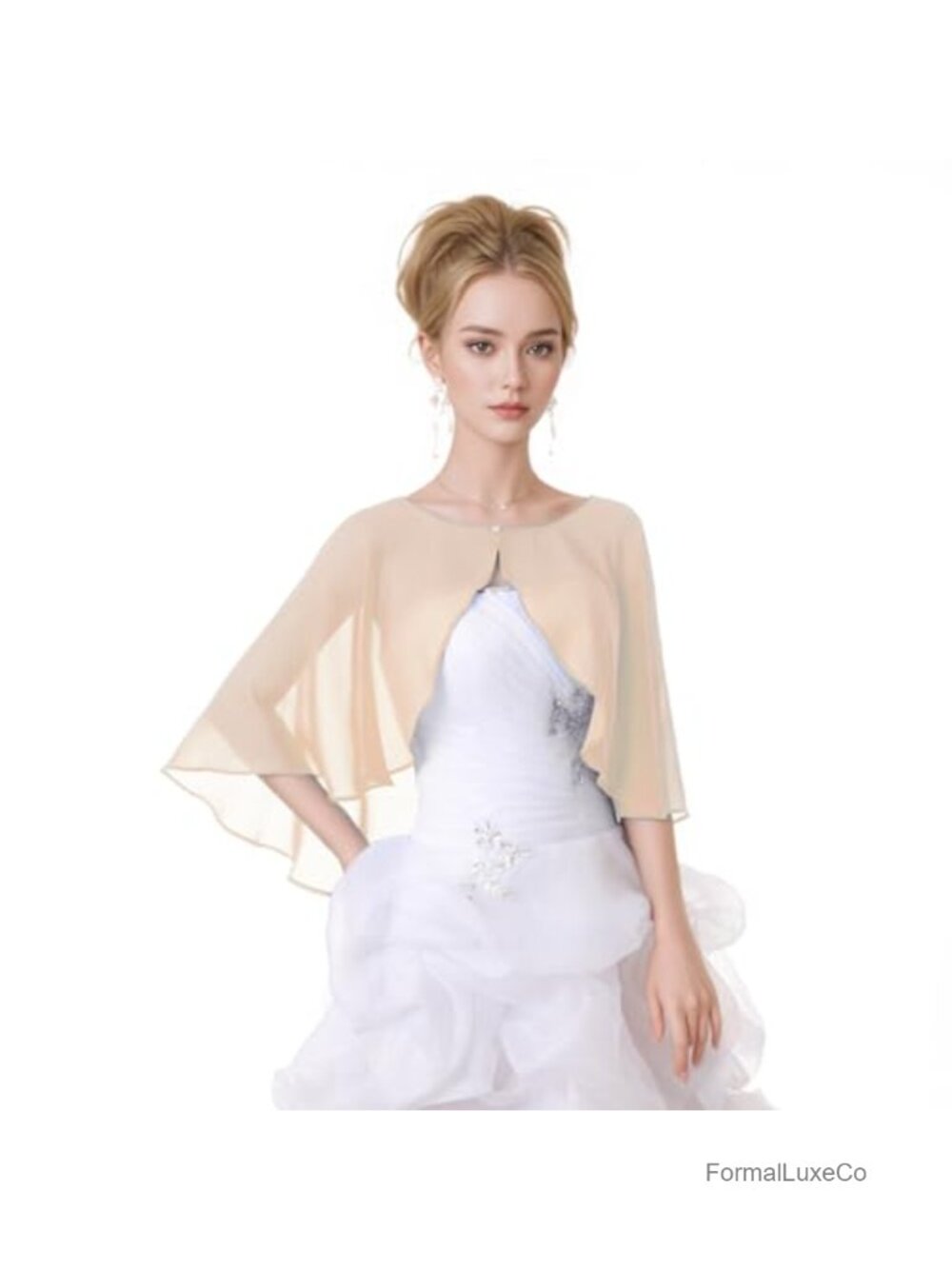 Chiffon Shawl Wrap Shrug Lightweight Button Capelet for Evening Dress Wedding